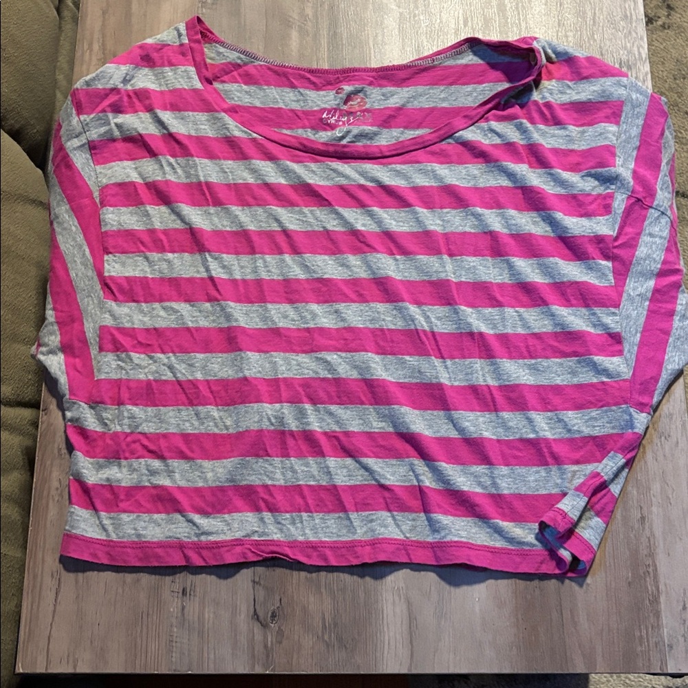 Miley Cyrus & Max Azria Pink and Gray Striped Tee